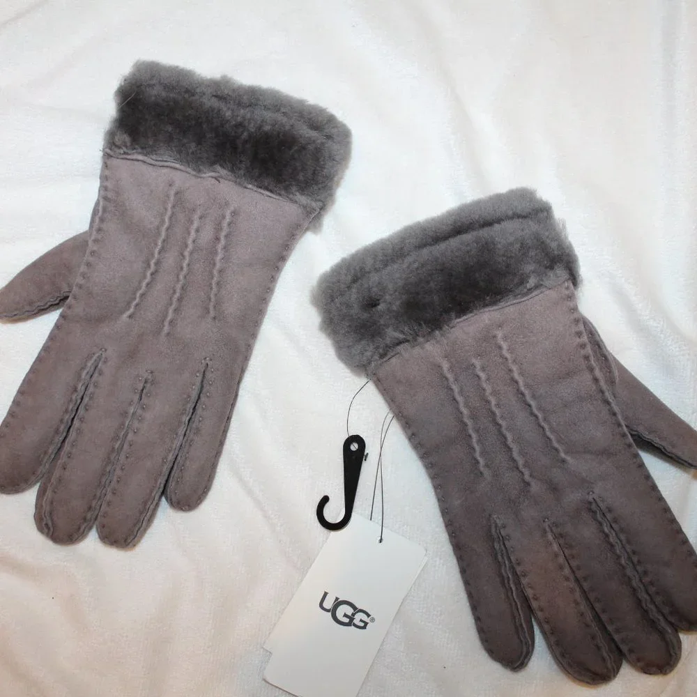 NWT UGG WOMEN'S SUEDE SHEARLING GLOVES GRAY M‎